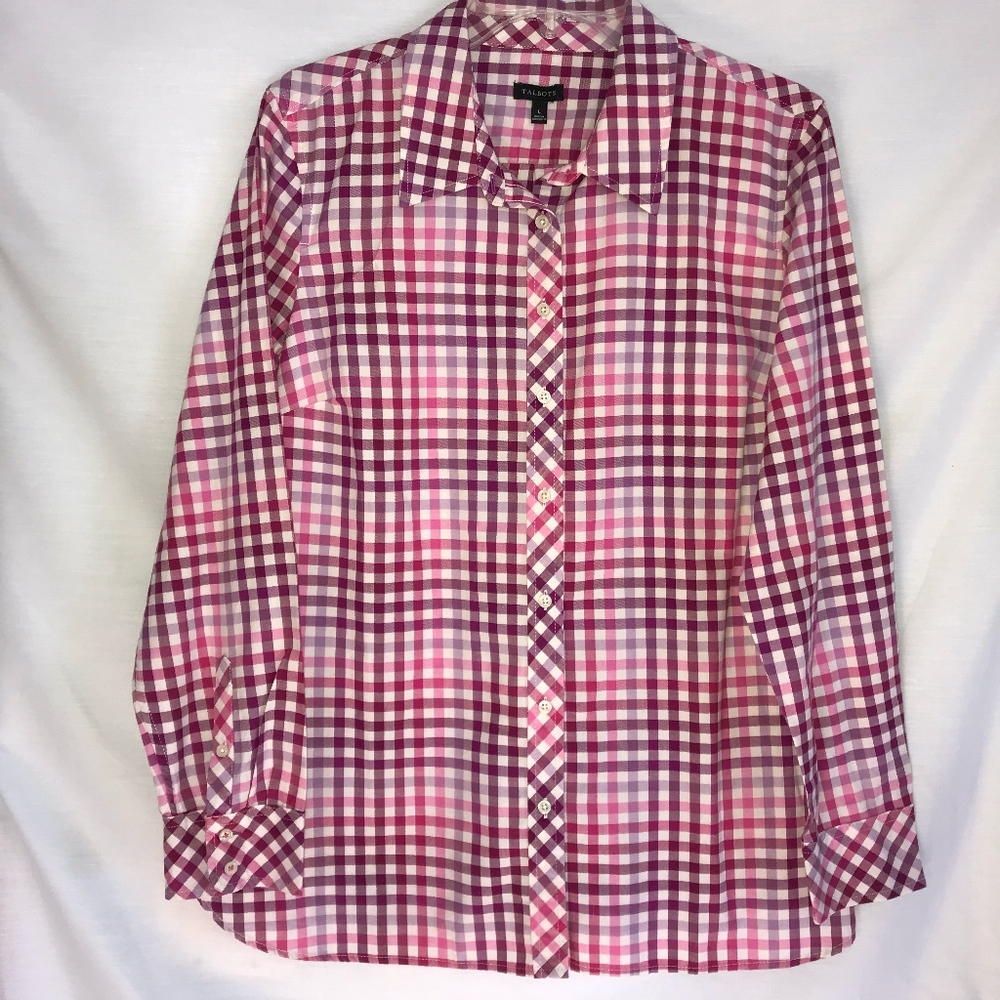 Talbots Pink Plaid Button Front Shirt